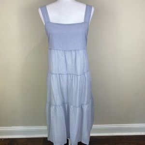 Madewell Women’s Blue Sleeveless Striped Seersucker Button Back Maxi Dress 14